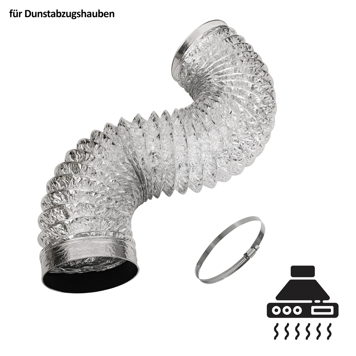 Aluminium-Abluftschlauch für alle Levivo Dunstabzugshauben, 1,5 m, Ø150–153 mm