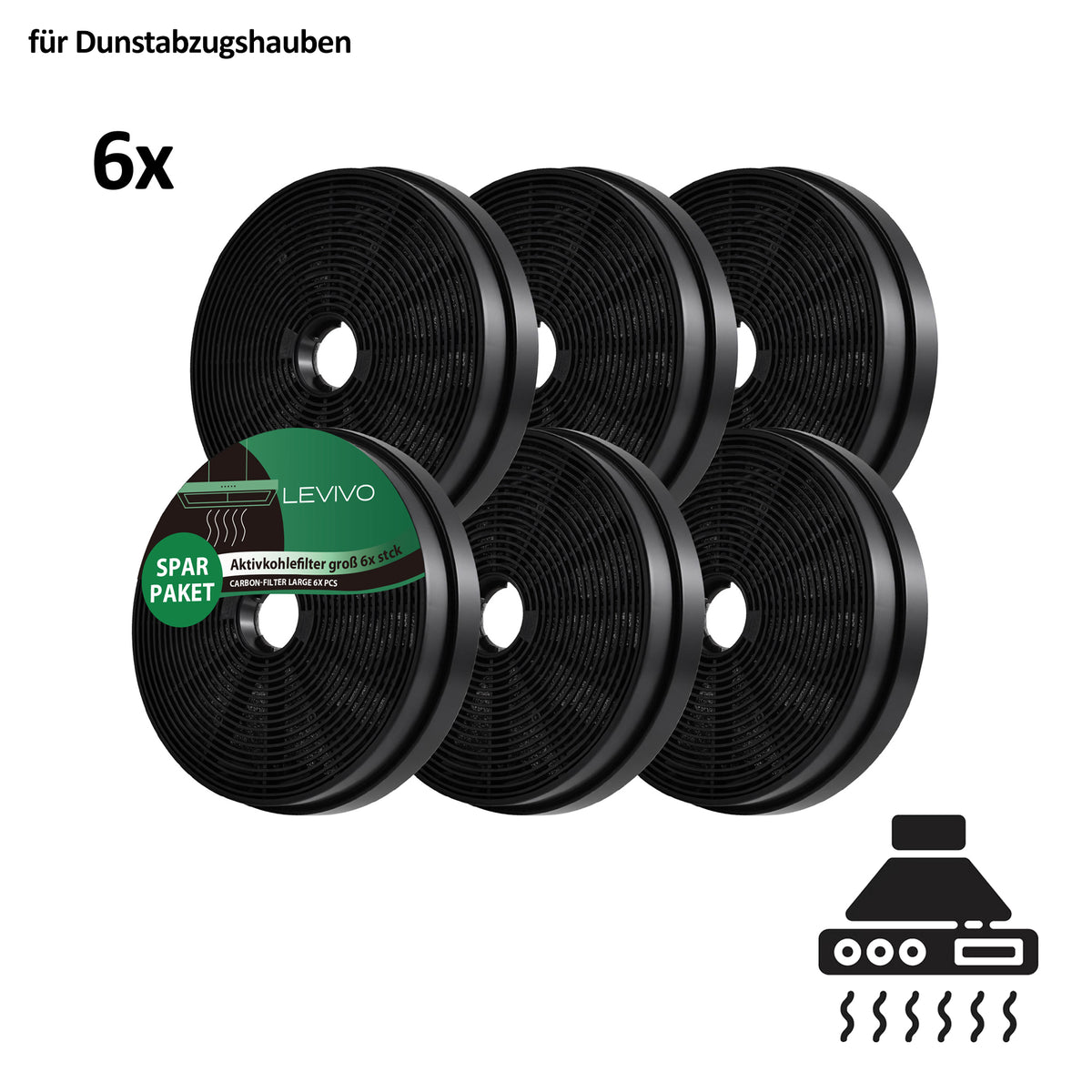 Aktivkohlefilter 6er-Pack, Ersatzfilter für Levivo-Dunstabzugshauben