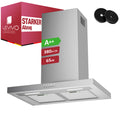 A++ Range Hood 60cm recirculating & ducted with 380 m³/h air extraction, extractor hood with 2 activated carbon filters, 2 grease filters, 3 power levels, 2 LEDs, wall-mounted range hood, silver & black