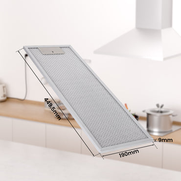 Range hood grease filter 449.5 x 190 mm with 52 mm Karfuß clips | 5-layer aluminum filter | Stainless & washable metal grease filter | Universal replacement filter for range hoods