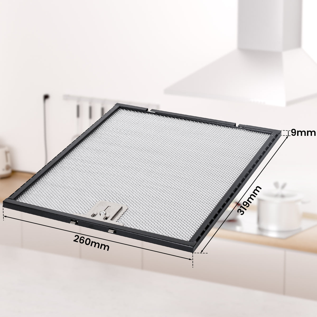 Filtre à graisse pour hotte aspirante 260 x 319 mm avec clips de fixation de 52 mm | Filtre en aluminium à 5 couches | Filtre à graisse métallique inoxydable et lavable | Filtre de rechange universel pour hottes aspirantes