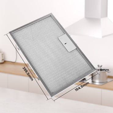 Range hood grease filter 399.6 x 164.5 mm with 52 mm Karfuß clips | 5-layer aluminum filter | Rust-proof & washable metal grease filter | Universal replacement filter for range hoods