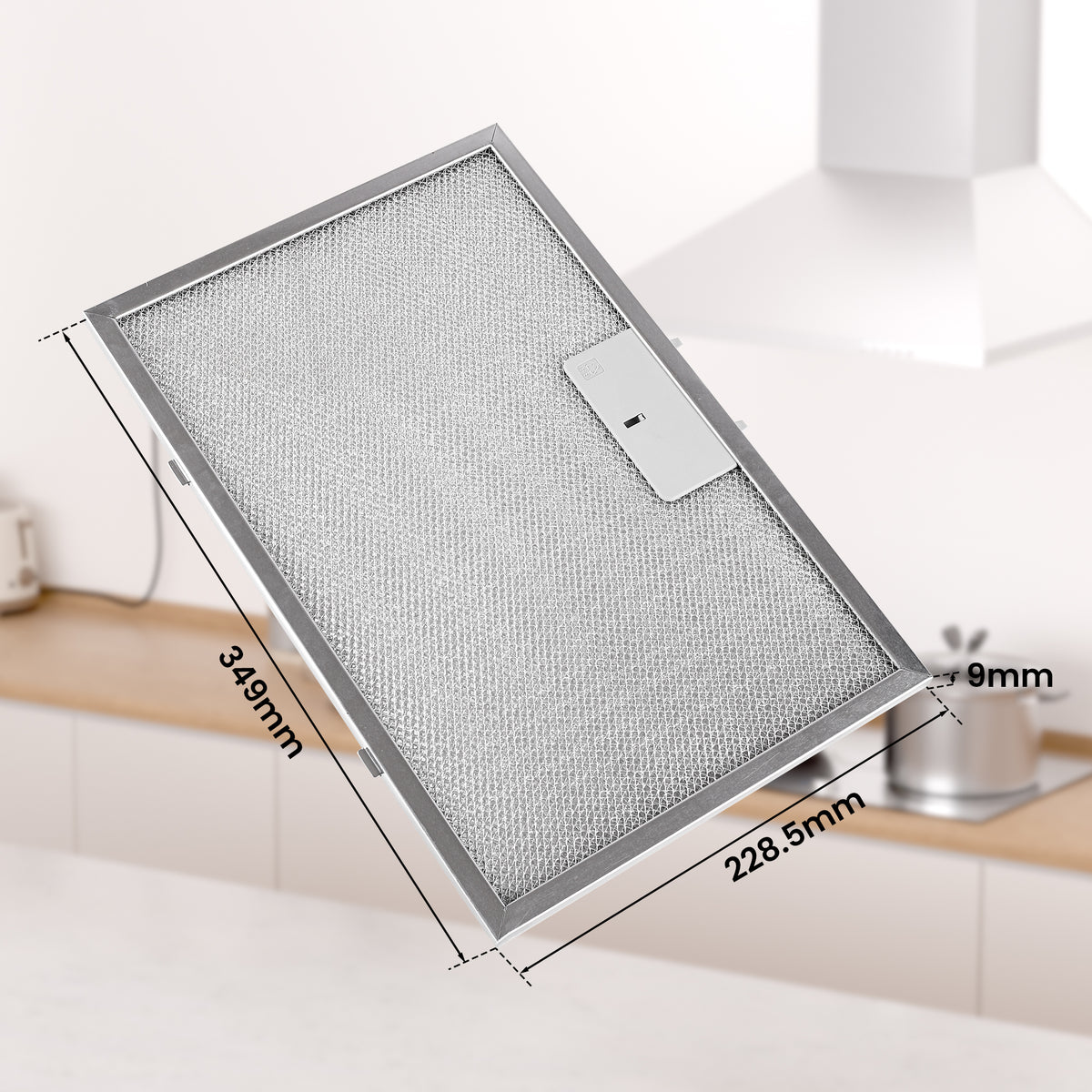 Filtre à graisse pour hotte aspirante 349 x 229 mm avec clips de fixation de 52 mm | Filtre en aluminium à 5 couches | Filtre à graisse métallique inoxydable et lavable | Filtre de rechange universel pour hotte aspirante