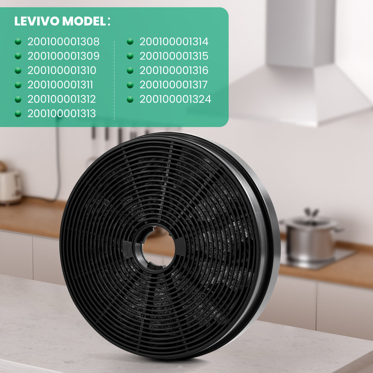 Aktivkohlefilter 4er-Pack, Ersatzfilter für Levivo-Dunstabzugshauben