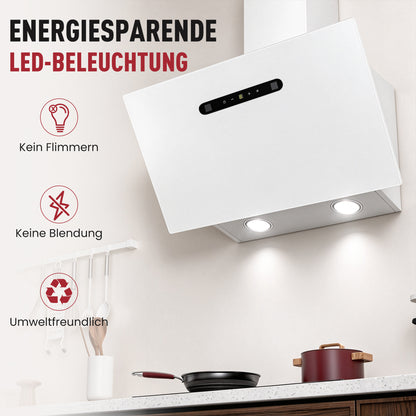 Hotte aspirante inclinée A+++ 60 cm, évacuation et recyclage, débit d'air 420 m³/h, 3 vitesses & booster, 2 LED, hotte avec 2 filtres à charbon actif, 1 filtre à graisse, hotte murale, noir & argent
