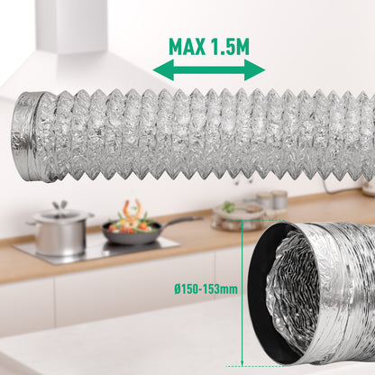 Aluminium-Abluftschlauch für alle Levivo Dunstabzugshauben, 1,5 m, Ø150–153 mm