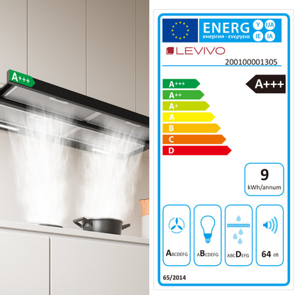 Hotte tiroir A+++ 90 cm en mode évacuation & recyclage avec 400 m³/h, hotte aspirante encastrable avec 2 filtres à charbon actif, 4 filtres à graisse, 2 vitesses, 2 LED, hotte aspirante 60 cm sous meuble, noire