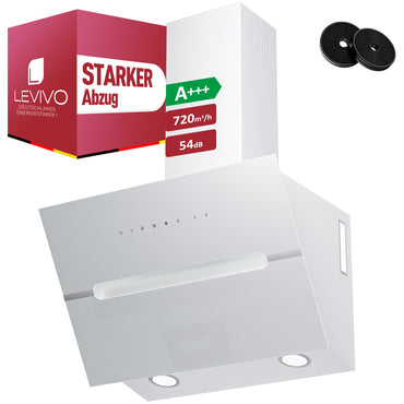 A+++ Kopffreie Dunstabzugshaube 60 cm Umluft & Abluft mit 720 m³/h Luftleistung, Abzugshaube mit 2 Aktivkohlefiltern, 1 Fettfilter, 3 Stufen & Booster, 2 LEDs & RGB, Dunstabzug Wandhauben, Schwarz & Weiß