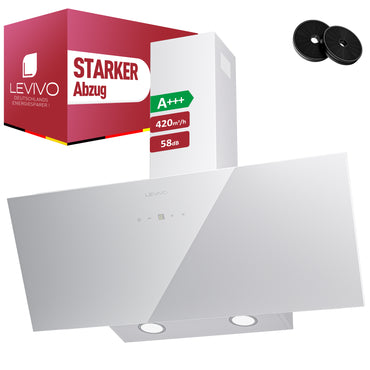 A+++ Kopffreie Dunstabzugshaube 80cm Umluft & Abluft mit 420 m³/h Luftleistung, Abzugshaube mit 2 Aktivkohlefiltern, 1 Fettfilter, 3 Stufen & Booster, 2 LEDs, Dunstabzug Wandhauben, Schwarz & Weiß