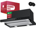 A+++ 60cm Flat Hood, recirculating & ducted with 750 m³/h, built-in range hood with 2 activated carbon filters, 2 grease filters, 3 levels & booster, 2 LEDs, 60cm under-cabinet range hood, black